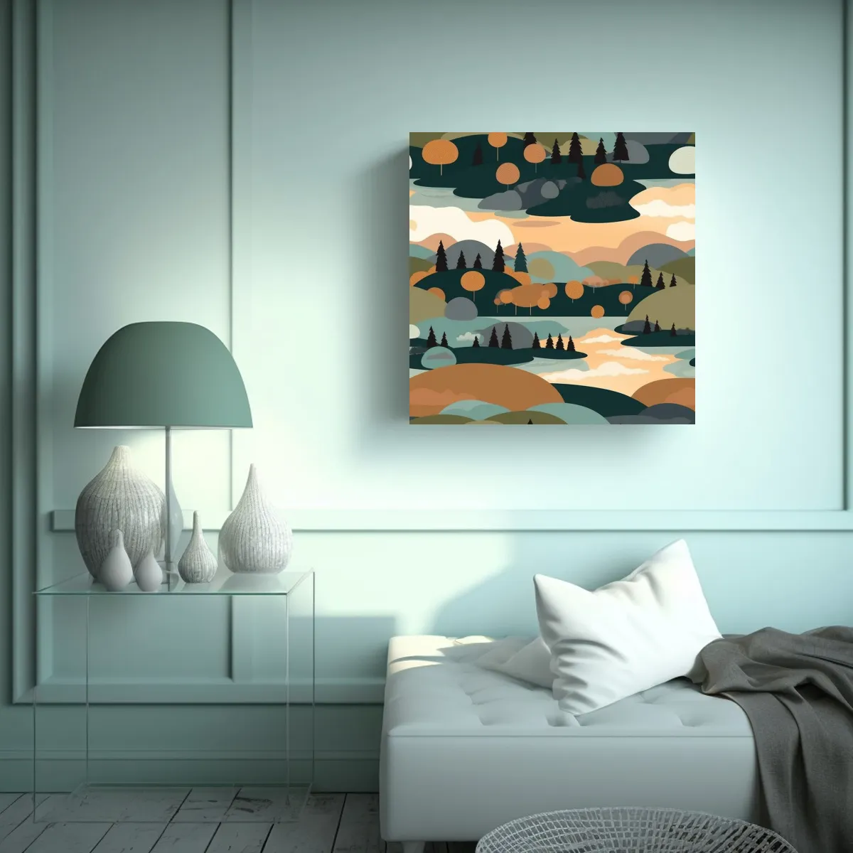 GENERICO - Paisaje Sueco Minimalista En Lienzo Colores 50x50 Cm