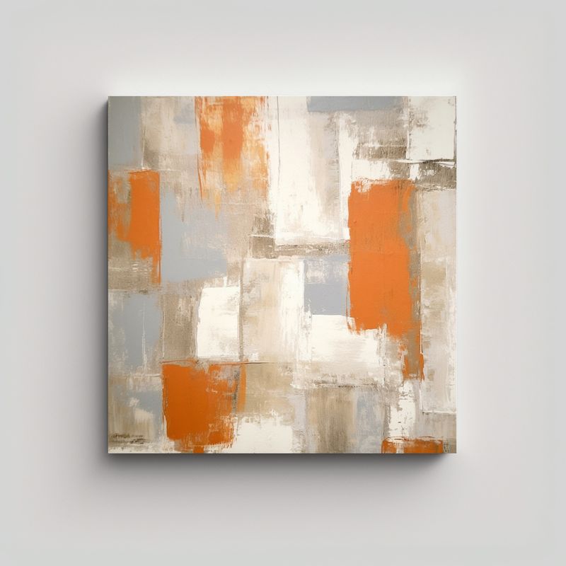GENERICO - Cuadro Colores Detalle Naranja Beige Gris Blanco 90x90 Cm