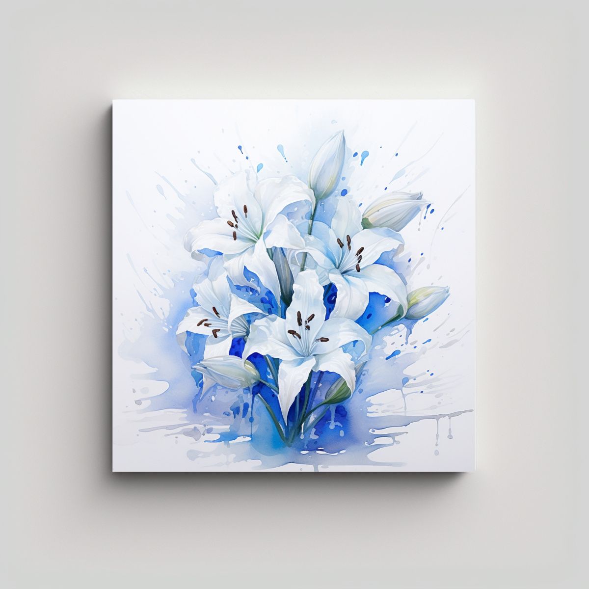 GENERICO - Cuadro Abstracto De Flores Blancas Y Azules En 50x50 Cm