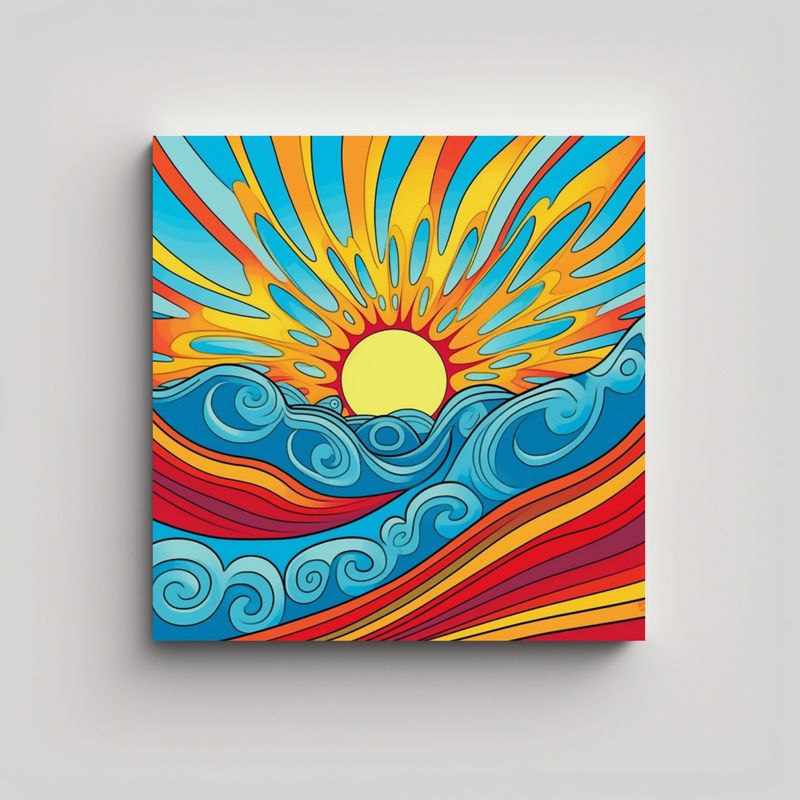 GENERICO - Pintura Decorativa Colorida Con Ondas Y Rayos 90x90 Cm