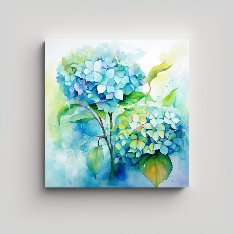 GENERICO - Pintura Abstracta De Flores Hydrangeas Verde Y 70x70 Cm