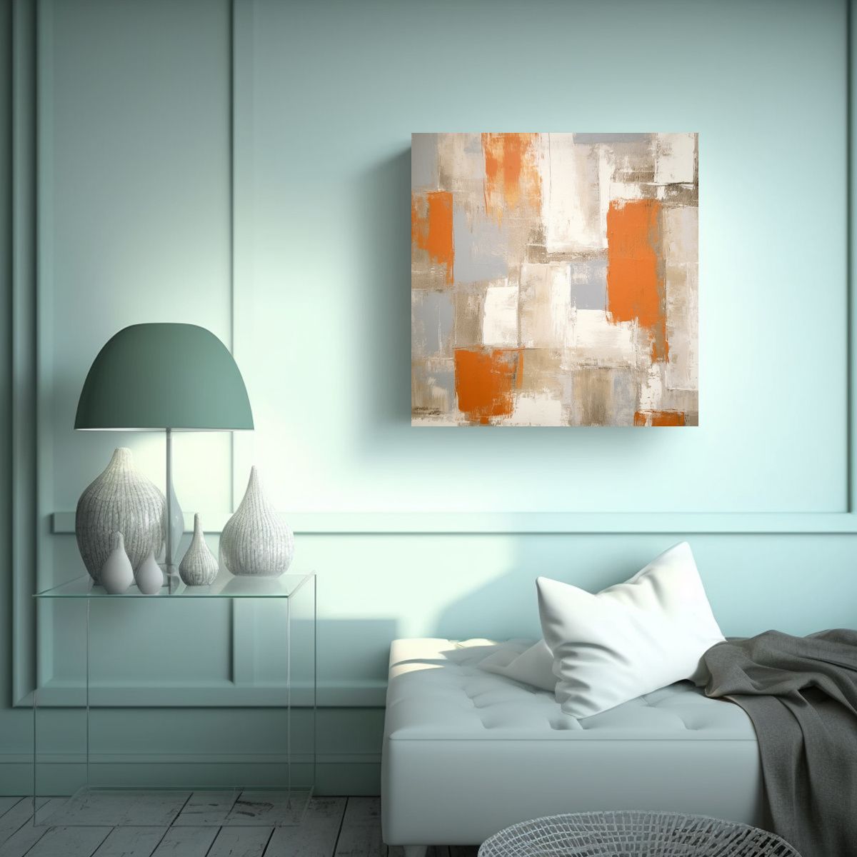 GENERICO - Cuadro Colores Detalle Naranja Beige Gris Blanco 50x50 Cm