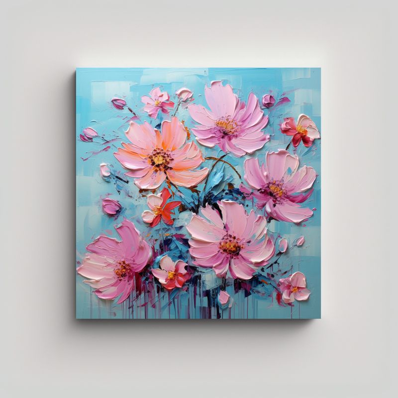 GENERICO - Pintura Floral En Lienzo En Colores Turquesa Y 80x80 Cm