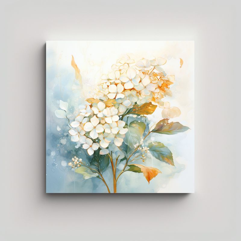 GENERICO - Tela En Bastidor Hermoso Hydrangeas Blanco Y Oro 70x70 Cm