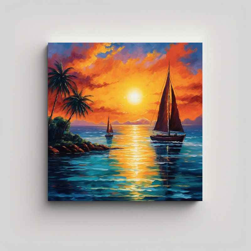 GENERICO - Cuadro Abstracto Caribeño Atardecer Vibrante 80x80 Cm