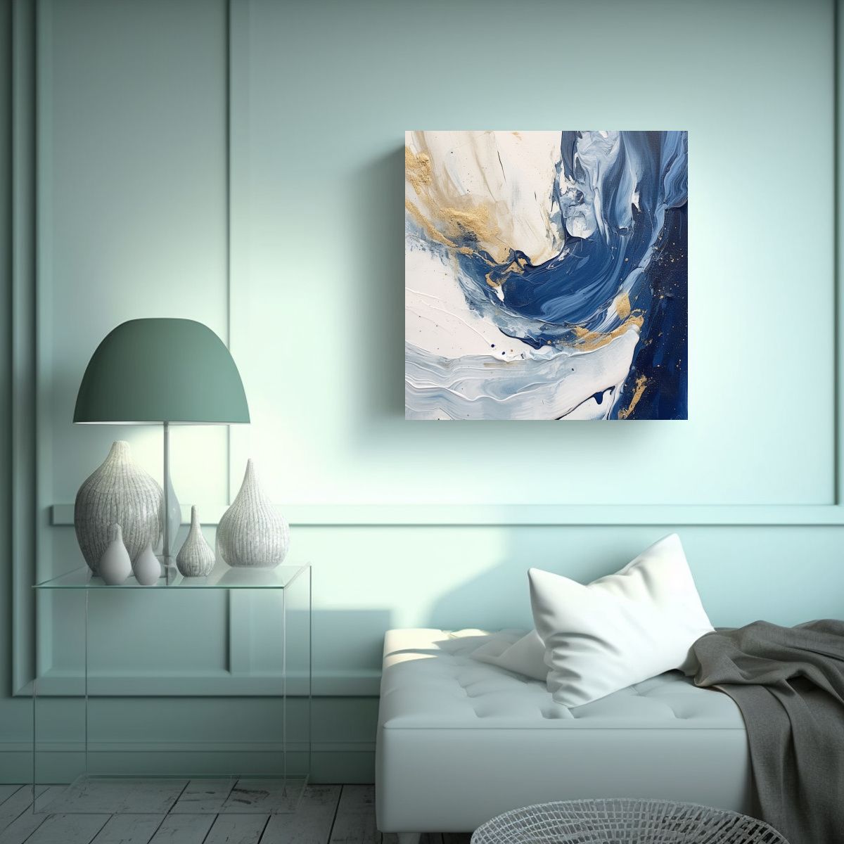 GENERICO - Arte De Pared Cuadro Perspectiva Azul Blanco 50x50 Cm
