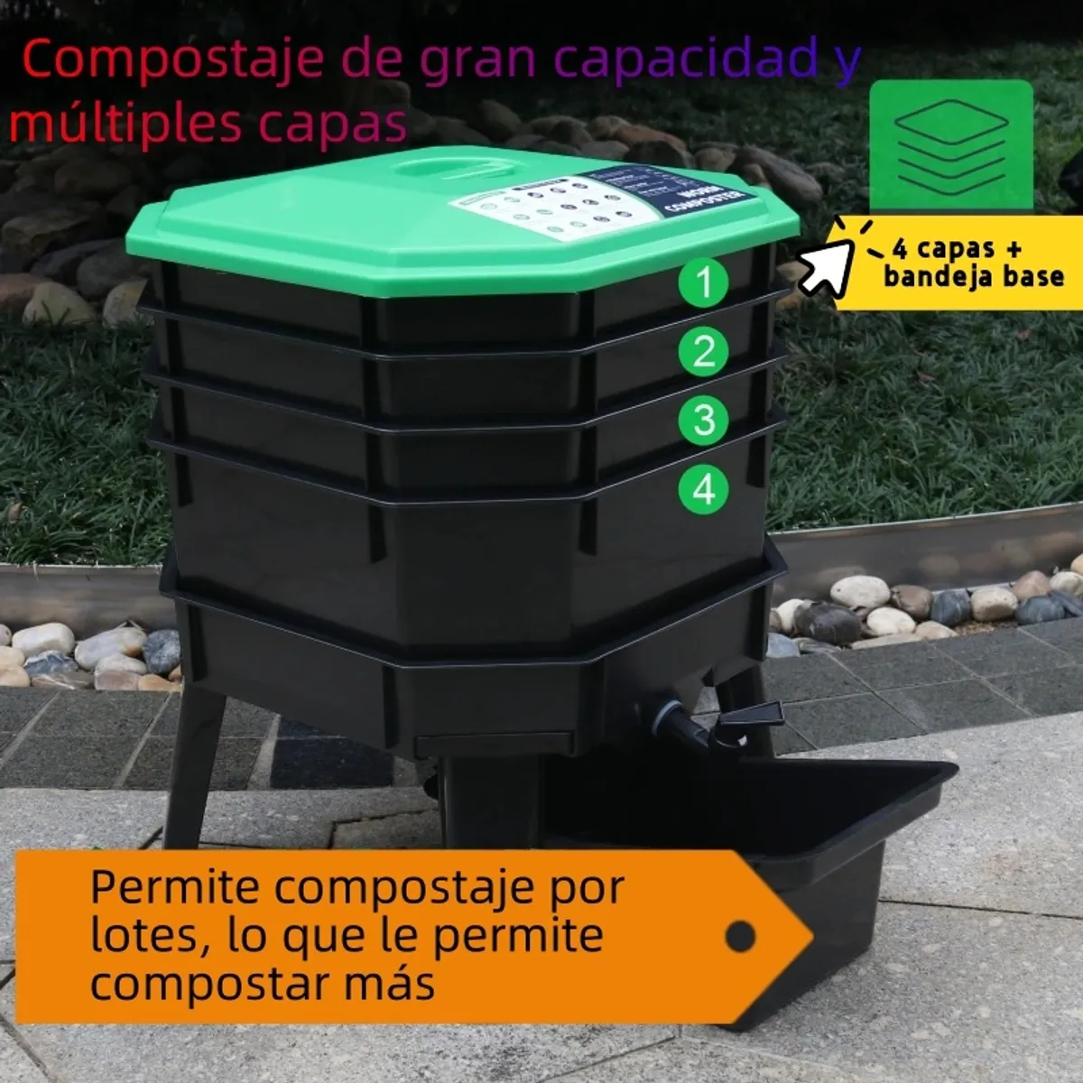 GENERICO - Vermicompostera De 4 Bandejas Plástico Reciclado Compostera