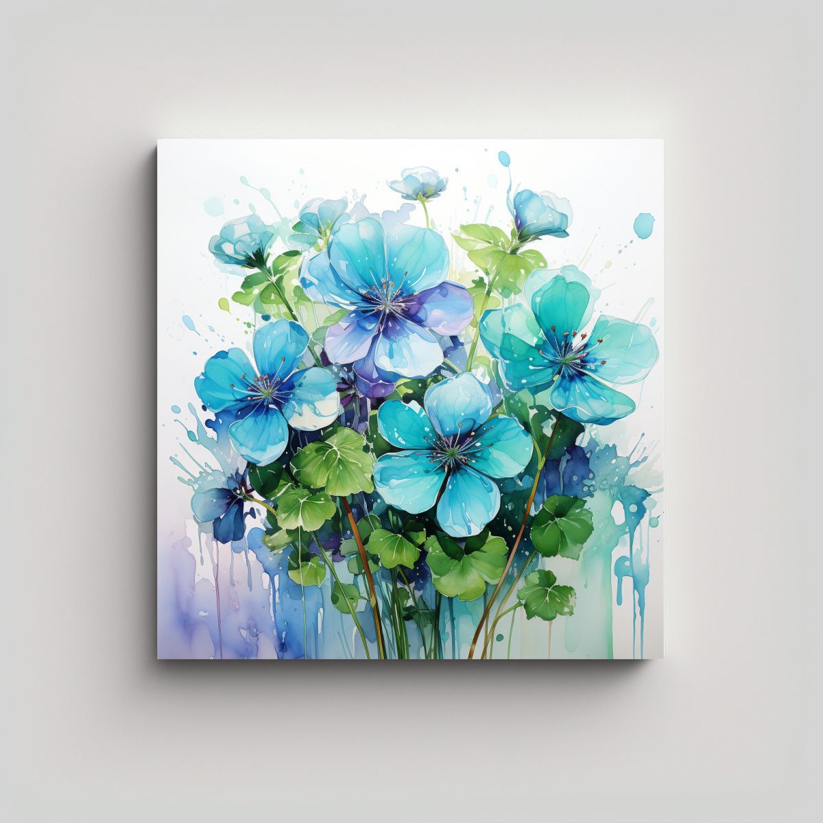 GENERICO - Cuadro Abstracto En Colores Verde Y Turquesa Con 90x90 Cm