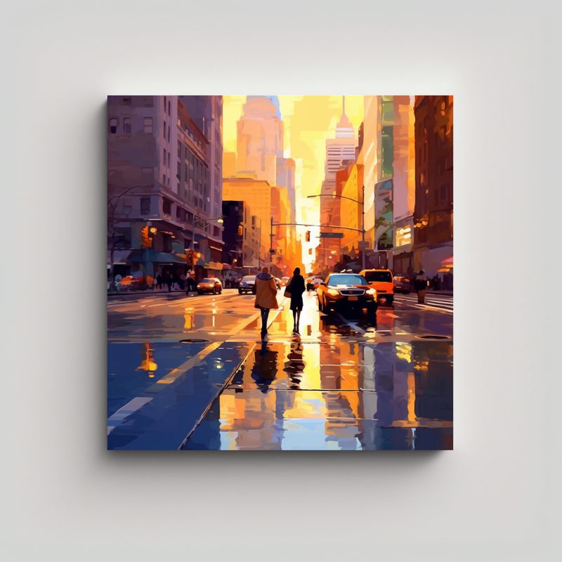 GENERICO - Pintura Al óleo De Un Animado Nueva York En Los 60x60 Cm