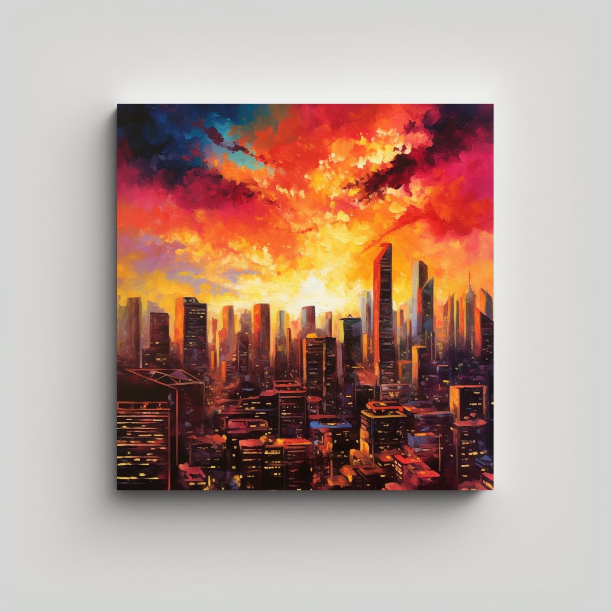 GENERICO - Pintura Perspectiva City Skyline Dibujo Cuadro 90x90 Cm