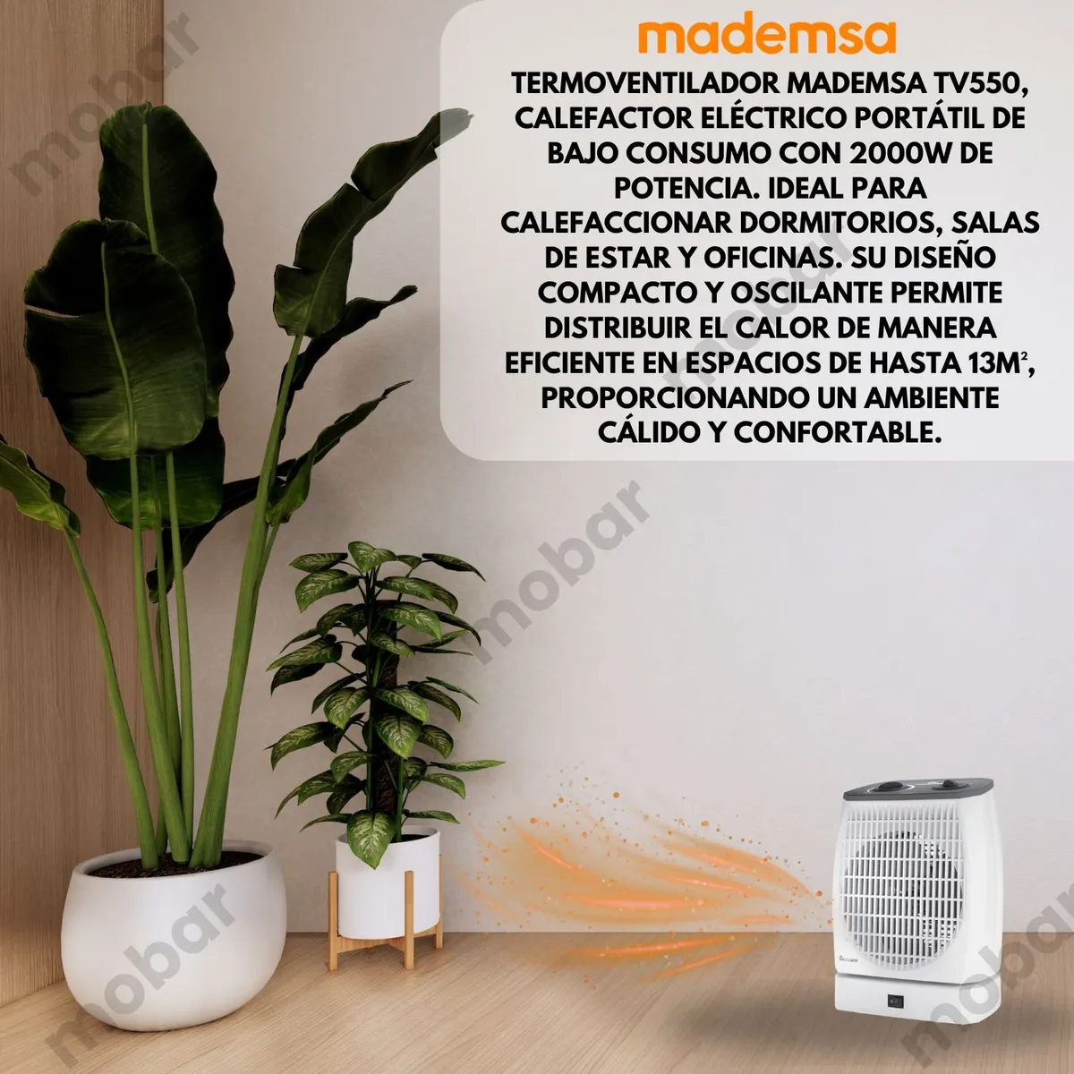 MADEMSA - Termoventilador Calefactor Electrico Mademsa Tv550 20m Oscilante 2000w