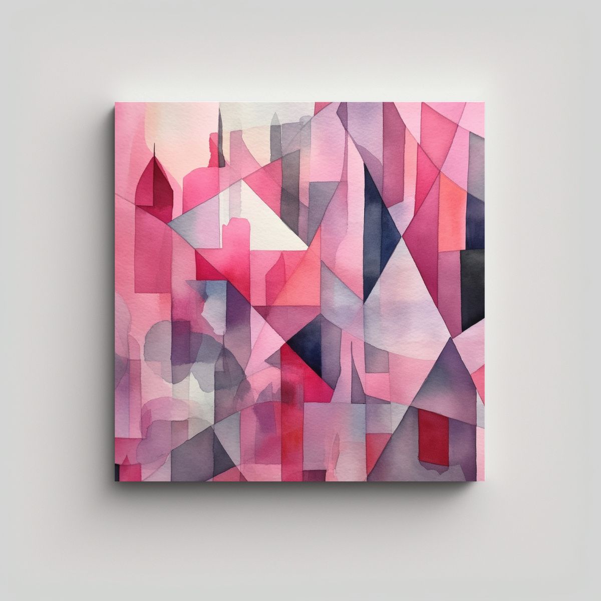 GENERICO - Pintura Abstracta Moderna En Acuarela Rosa Y Gris 50x50 Cm