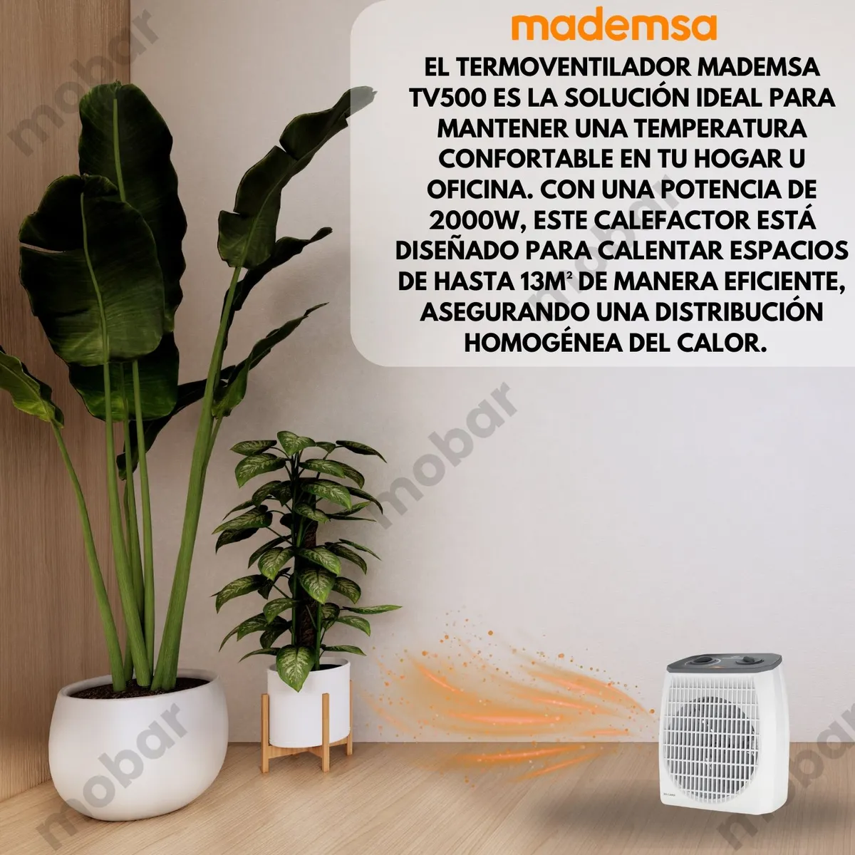 MADEMSA - Calefactor Electrico Termoventilador Mademsa Tv500 2000w 14mts