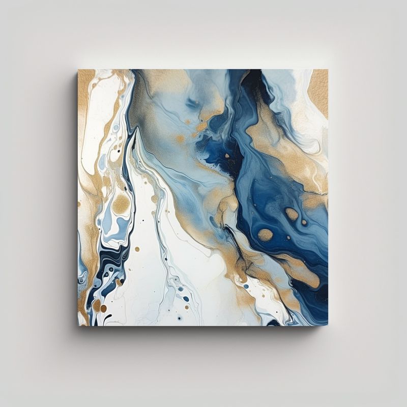 GENERICO - Pintura Azul Y Blanca En Fondo Blanco Lienzo 80x80 Cm