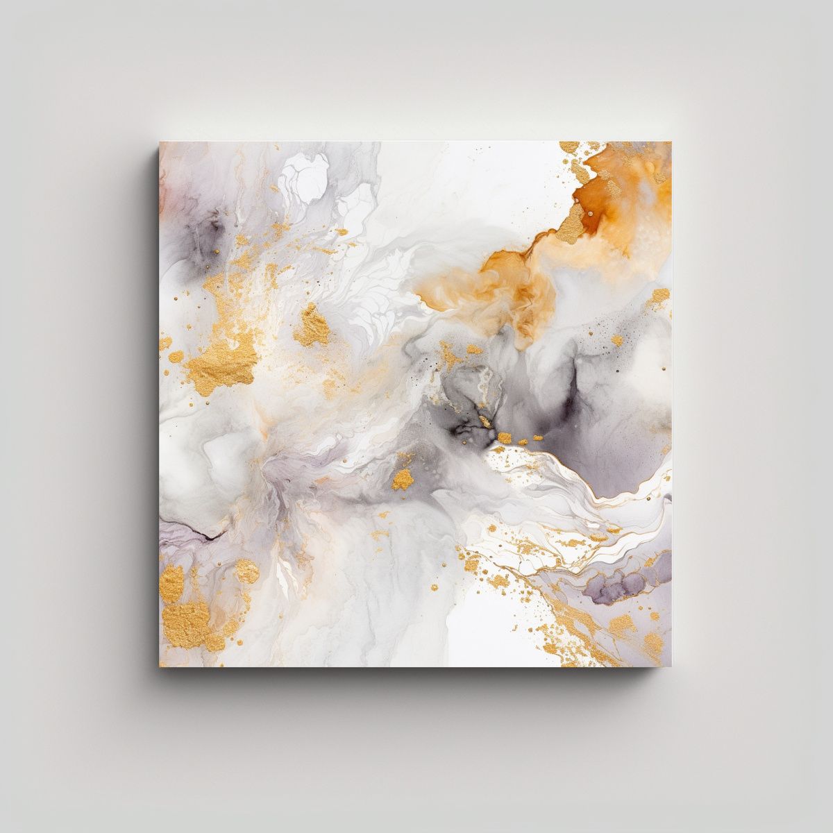 GENERICO - Pintura Abstracta Acuarela Con Efecto Dorado Y 80x80 Cm