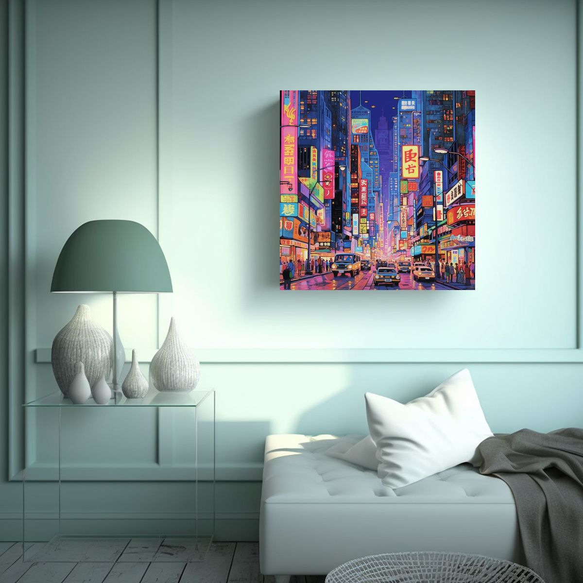 GENERICO - Cuadro En Bastidor Ciudad Nocturna Rascacielos 70x70 Cm