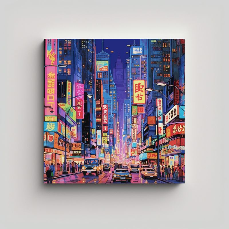 GENERICO - Cuadro En Bastidor Ciudad Nocturna Rascacielos 60x60 Cm