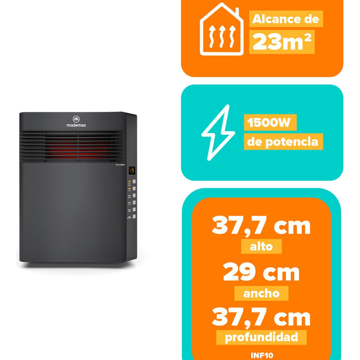 MADEMSA - Estufa Eléctrica Infrarroja Calefactor Mademsa Inf10 1500w