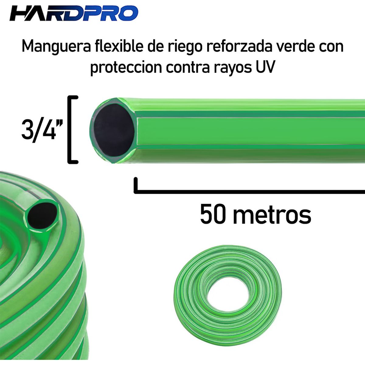 GENERICO - Manguera Riego Verde 50m 3/4 Pulgadas 2.3 mm Reforzada Proteccion Uv