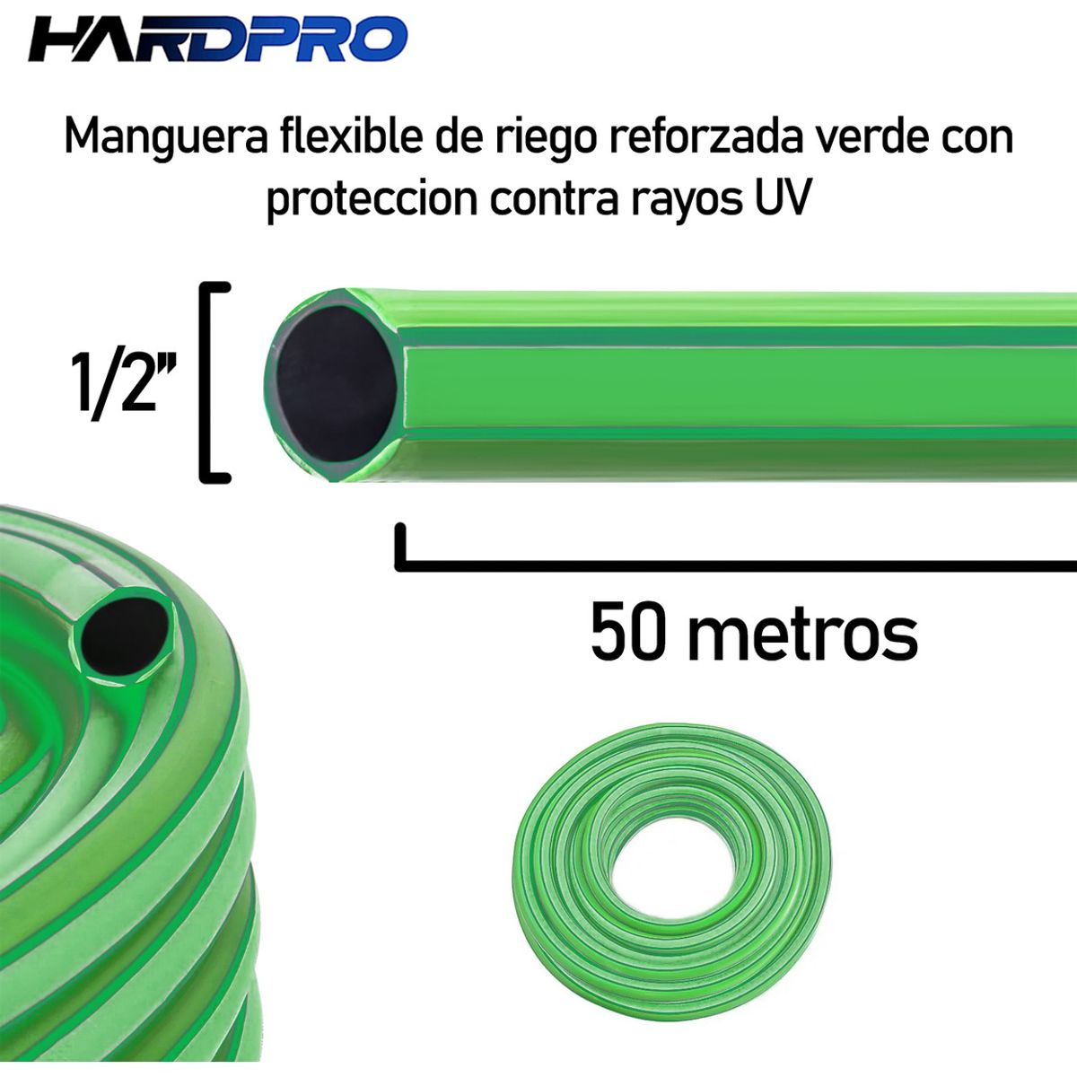 GENERICO - Manguera Riego Verde 100m 1/2 P 1.7 mm Reforzada Proteccion Uv