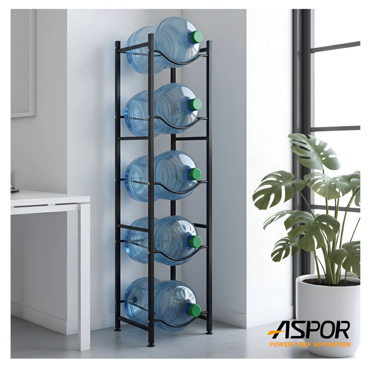 HOMEBRANDT - Estante Organizador Rack 5 Botellones Bidones Agua 20lts Negro