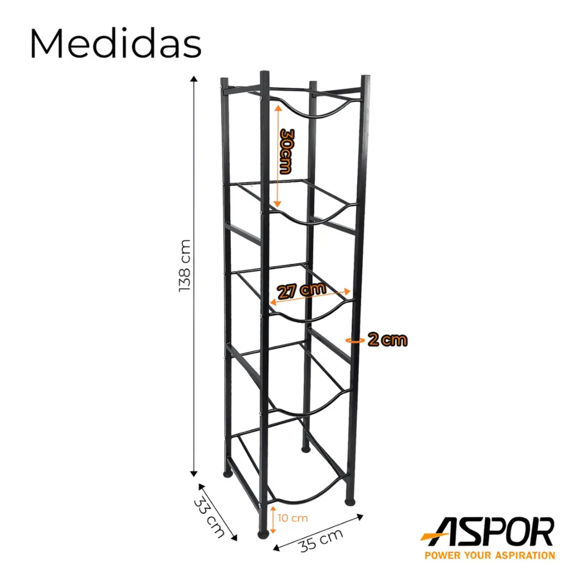 HOMEBRANDT - Estante Organizador Rack 5 Botellones Bidones Agua 20lts Negro