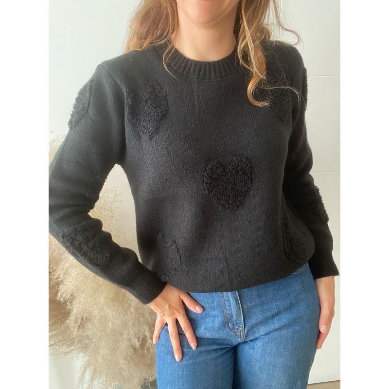 ME MATO TIENDA - Sweater chaleco Corazones negro mujer