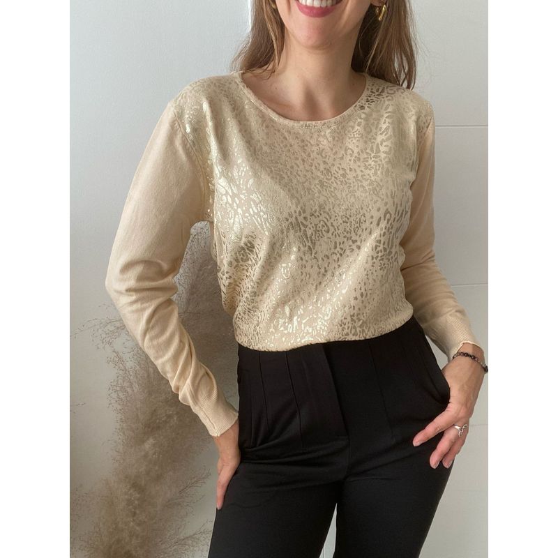 ME MATO TIENDA - Sweater chaleco dorado print negro mujer
