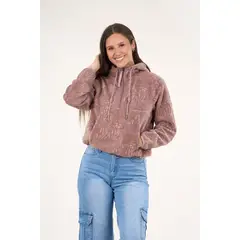 POLEMIC - Poleron polar full print medio cierre Malva mujer