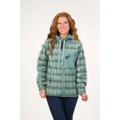 POLEMIC - Poleron polar full print look sherpa con gorro Verde mujer