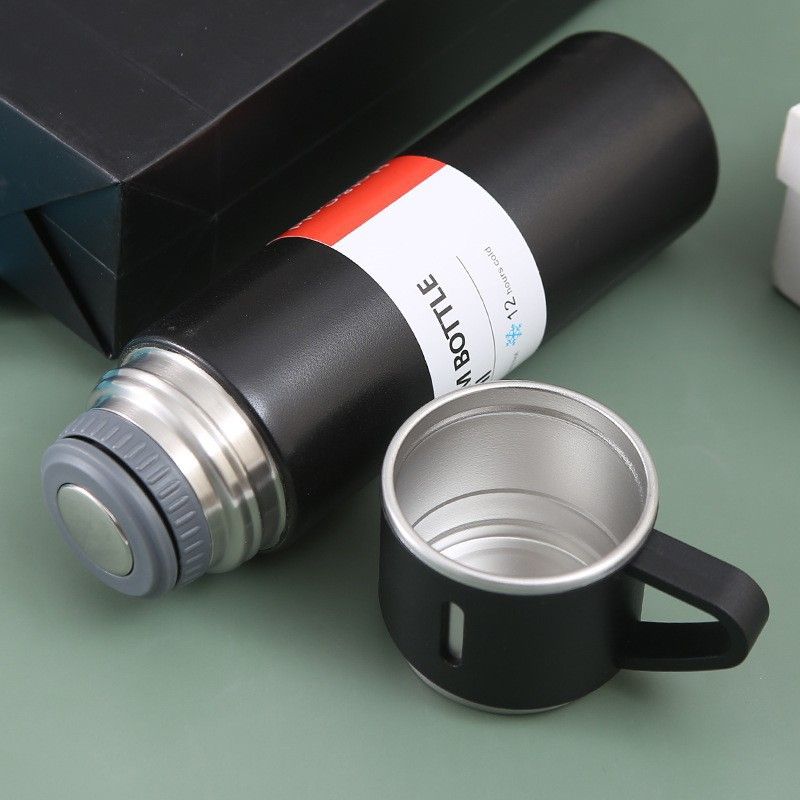 GENERICO - Botella 500 ml Set 3 tazas acero Negro