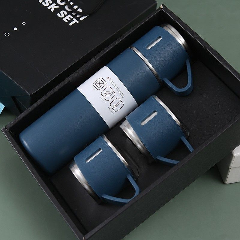 GENERICO - Botella 500 ml Set 3 tazas acero azul