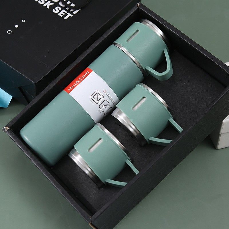 GENERICO - Botella 500 ml Set 3 tazas acero verde