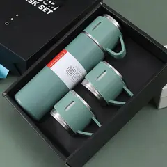 GENERICO - Botella 500 ml Set 3 tazas acero verde