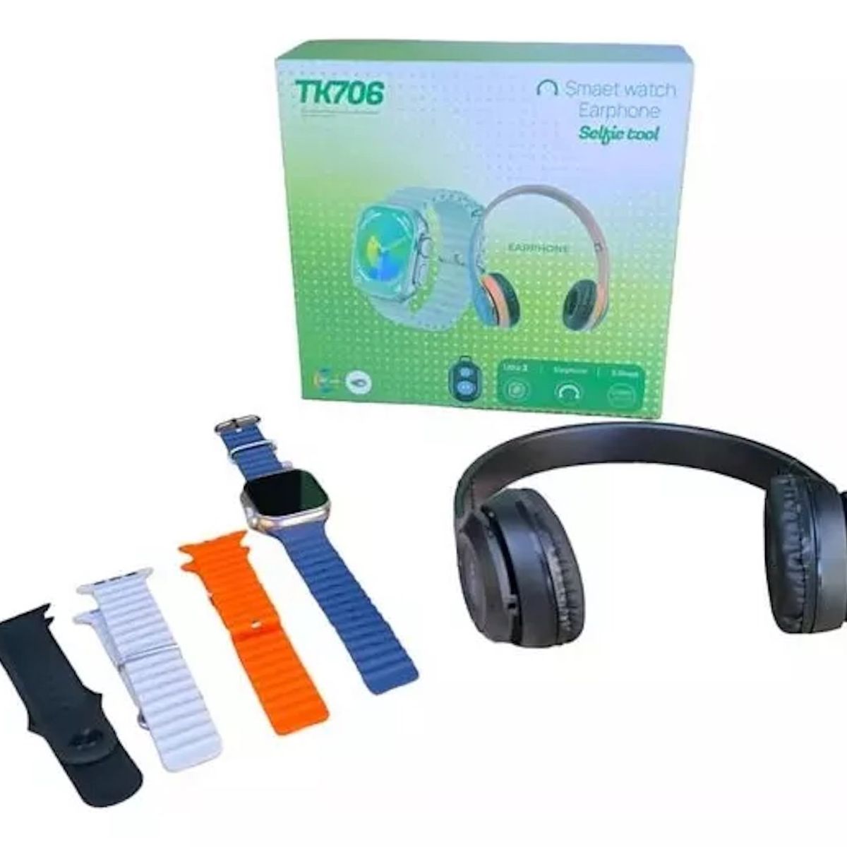 GENERICO - Audífonos Con Reloj Inteligente + 5 Correas + control De Fotos