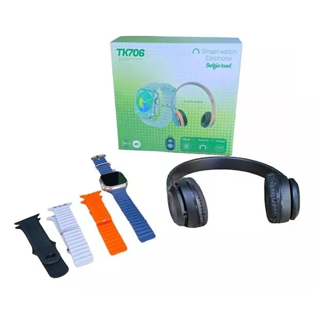 GENERICO - Audífonos Con Reloj Inteligente + 5 Correas + control De Fotos