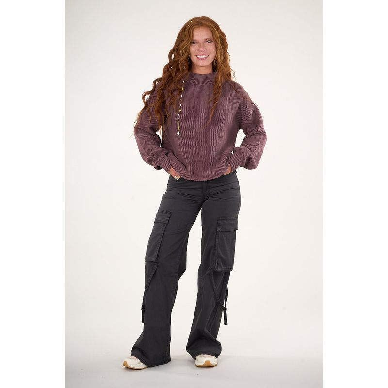 POLEMIC - Pantalon cargo Twill wide leg Negro VW4720 Mujer Polemic