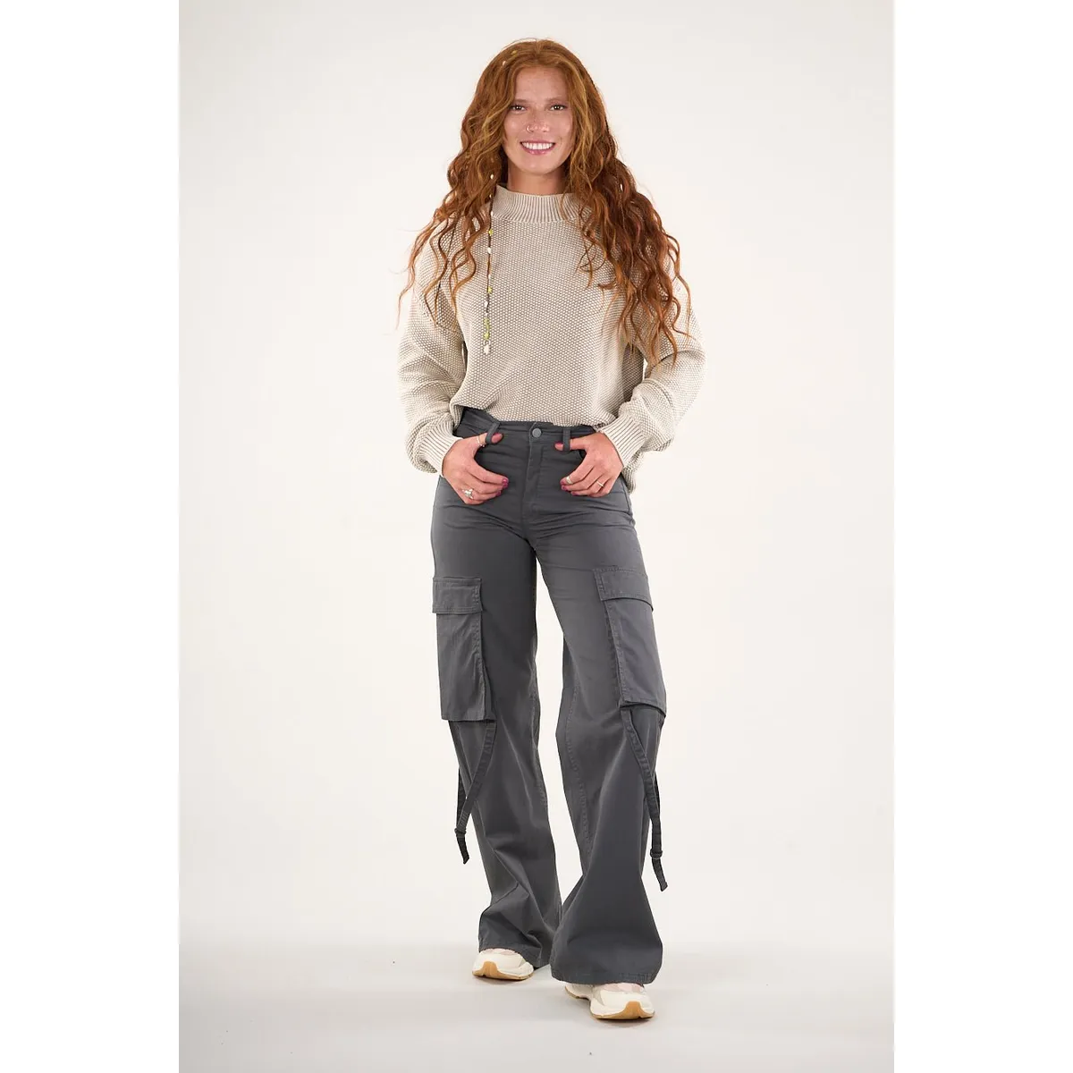 POLEMIC - Pantalon cargo Twill wide leg Gris VW4721 Mujer Polemic