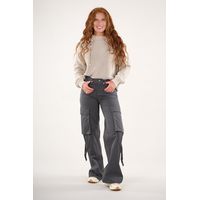 Pantalon cargo Twill wide leg Gris VW4721 Mujer