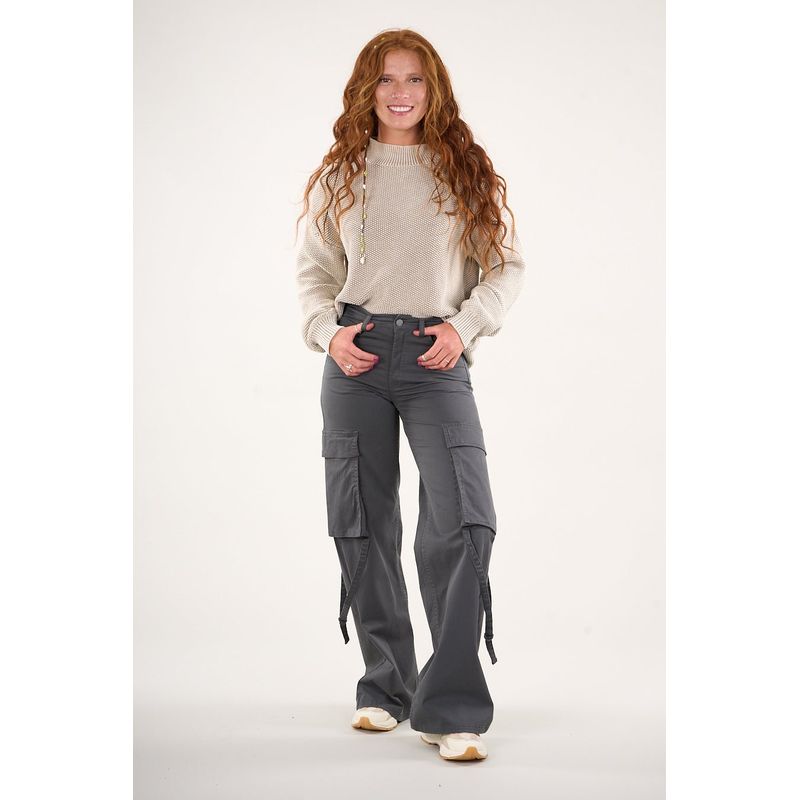POLEMIC - Pantalon cargo Twill wide leg Gris VW4721 Mujer Polemic