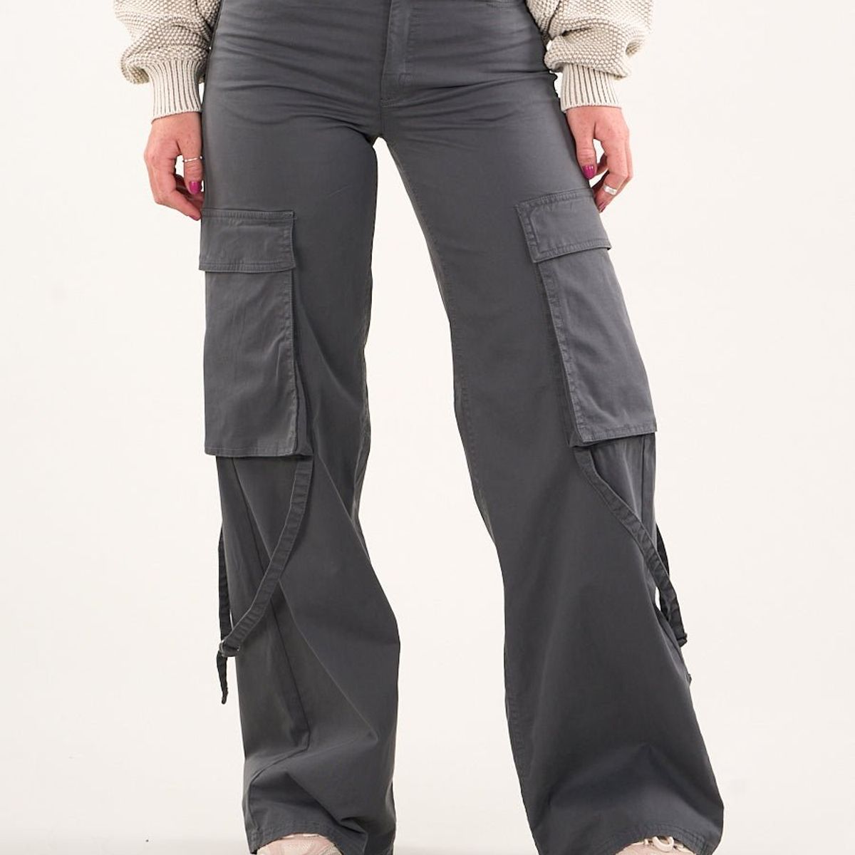 POLEMIC - Pantalon cargo Twill wide leg Gris VW4721 Mujer Polemic
