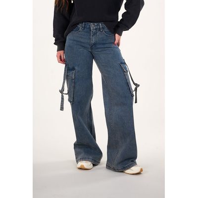 Imagen 2 del producto Pantalon cargo Denim wide leg Azul VW4722 Mujer