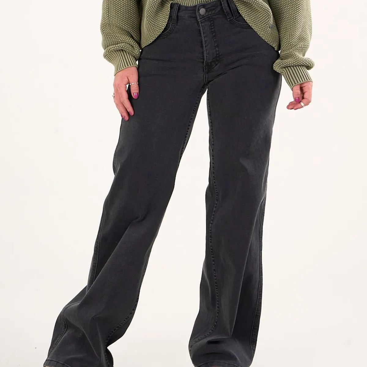 POLEMIC - Pantalon Denim wide leg Negro VW4723 Mujer Polemic