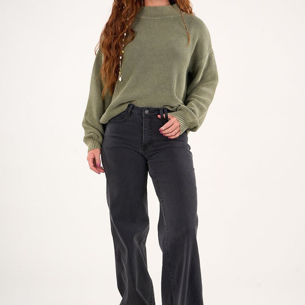 POLEMIC - Pantalon Denim wide leg Negro VW4723 Mujer Polemic