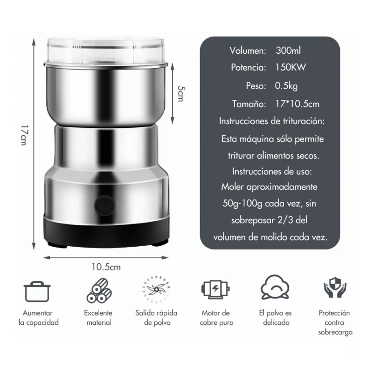 GIOIO - Molino Pulverizador Electrico Granos Café Hierbas Especias