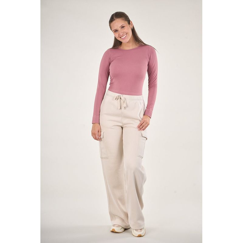 POLEMIC - Pantalon Franela Cargo Wide Leg Crudo VW4726 Mujer Polemic