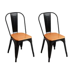 GLOBAL LATIN GROUP - Pack 2 Silla de Metal con Asiento de Madera Vintage y Elegante