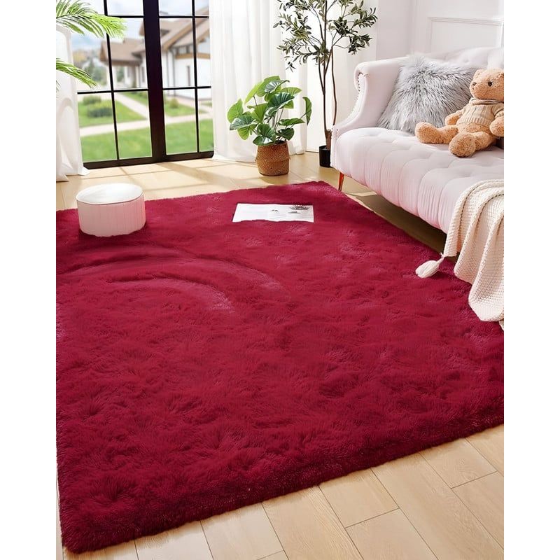 GENERICO - Alfombra peluda Suave 180 x 200 cm Primera Calidad Burdeo