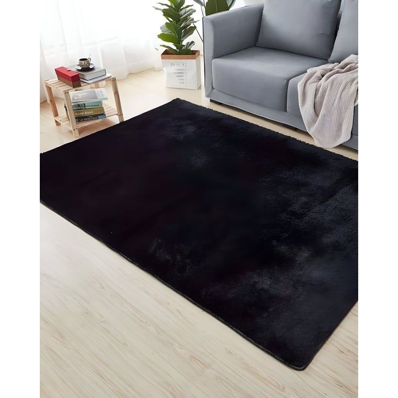 GENERICO - Alfombra peluda Suave 240 x 200 cm Primera Calidad Negro