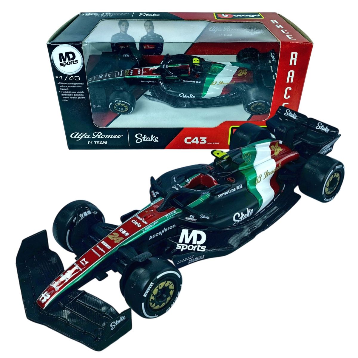 BBURAGO - Auto F1 Alfa Romeo C43 Monza 2023 Guanyu Zhou Caja Norm 1:43